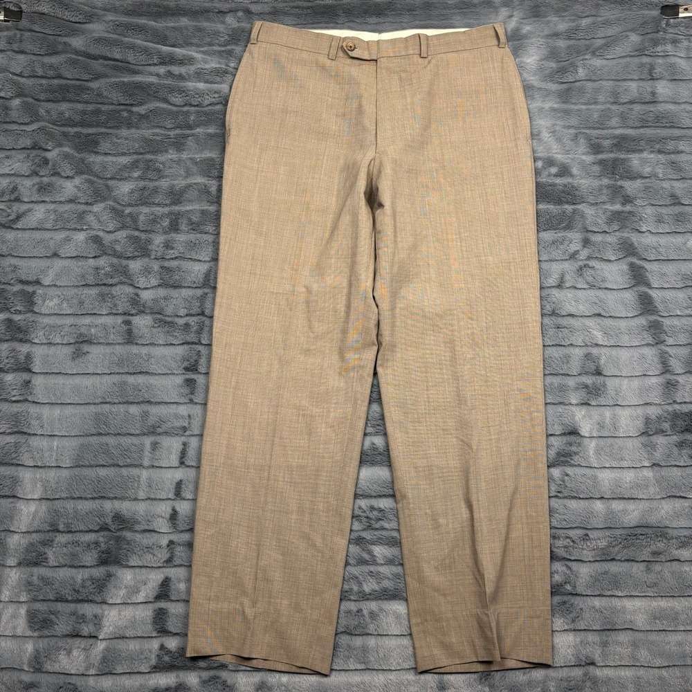 Brooks Brothers Regent BrooksCool Mens 36 Tan Micro Houndstooth Wool Dress Pants